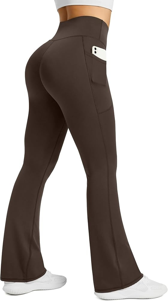 Womens Flared Yoga Pants with Pockets, High Waisted Flare Leggings Bell Bottom Bootcut Yoga Dress... | Amazon (US)