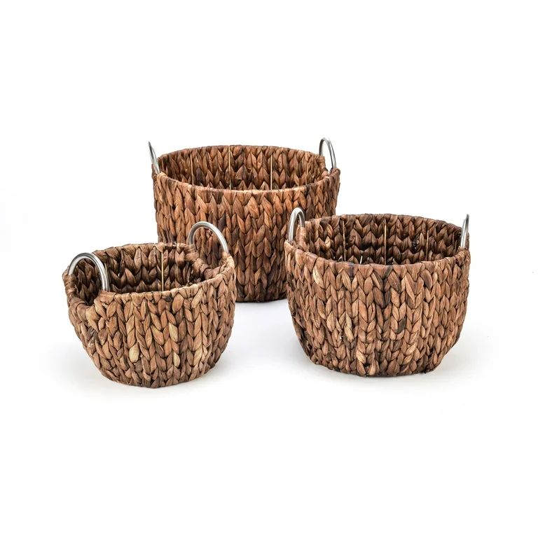 Set of 3 Round Hyacinth Baskets with Stainless Steel Handles-Rich Chocolate Finish-By Trademark I... | Walmart (US)