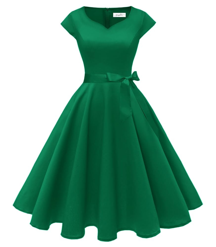 Kingfancy Women Vintage 1950s Dress Retro Cocktail Party Swing Dresses with Cap Sleeves | Amazon (US)