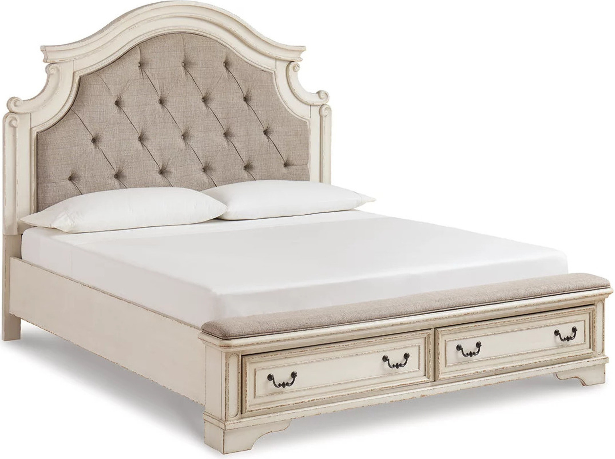 Realyn White King Upholstered Panel Bed With Bench Footboard | 1stopbedrooms