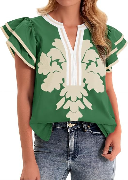 Cicy Bell Womens Ruffle Color Block Blouses Summer Casual V Neck Floral Print Tank Tops Pleated L... | Amazon (US)