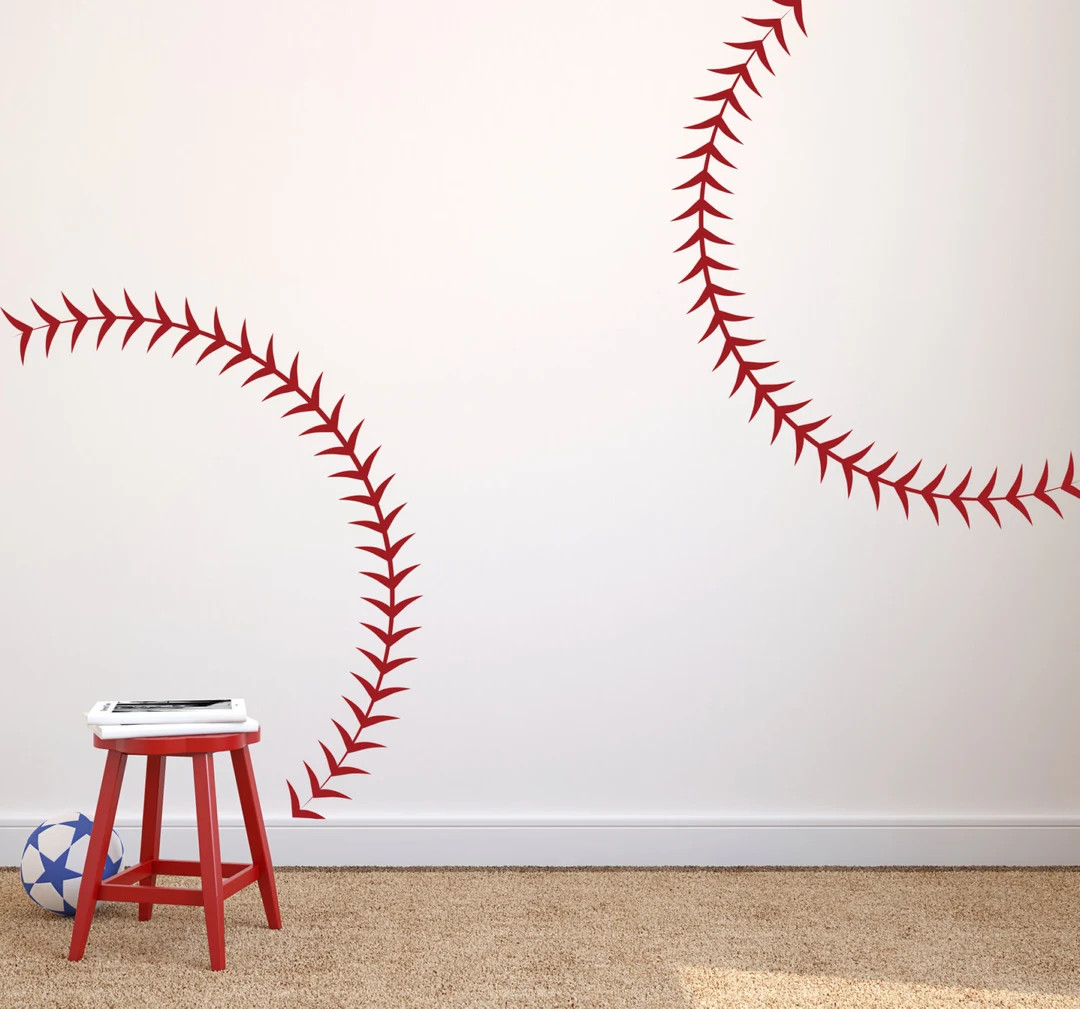 Large Baseball Seams Stitching - Vinyl Wall Art Decal Custom Stickers for Sports Fans, Schools, L... | Etsy (US)