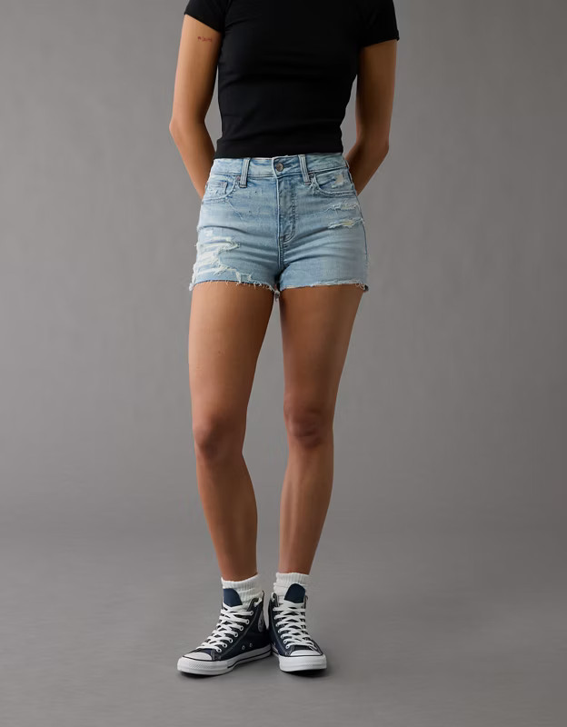 AE Next Level Patched Super High-Waisted Denim Short Short | American Eagle Outfitters (US & CA)