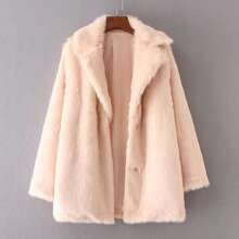 Hidden Button Faux Fur Coat | SHEIN