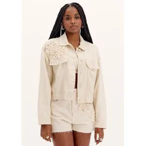 Jaqueta Sarja Flores Handmade branco M | OffPremium (BR)