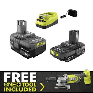 ONE+ 18V Lithium-Ion 4.0 Ah Battery, 2.0 Ah Battery, and Charger Kit with FREE ONE+ Cordless 4-1/... | The Home Depot