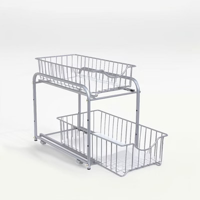 2-Tier Pull Out Cabinet Organizers, Under Sink Organizer, Bathroom Organizer and Storage, Sliding Basket Drawers, Stackable, Silver | Target