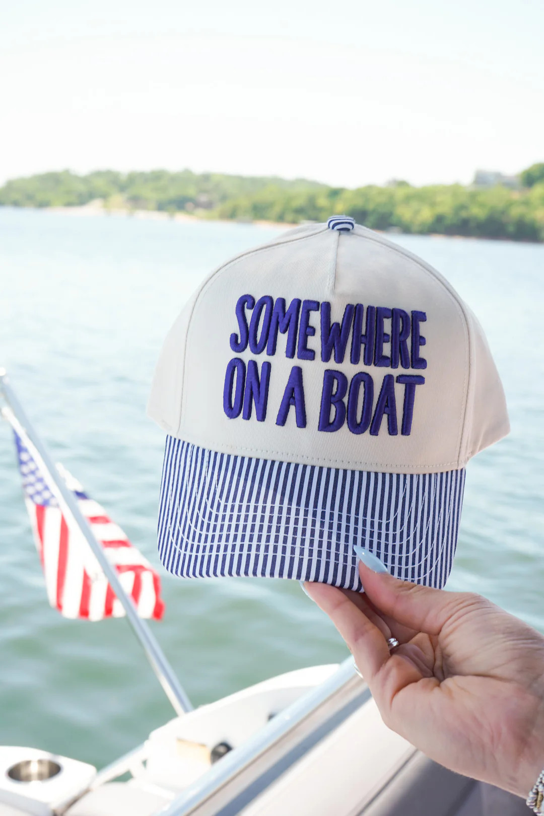 Somewhere On A Boat - Navy Stripe Trucker Hat | KenzKustomz