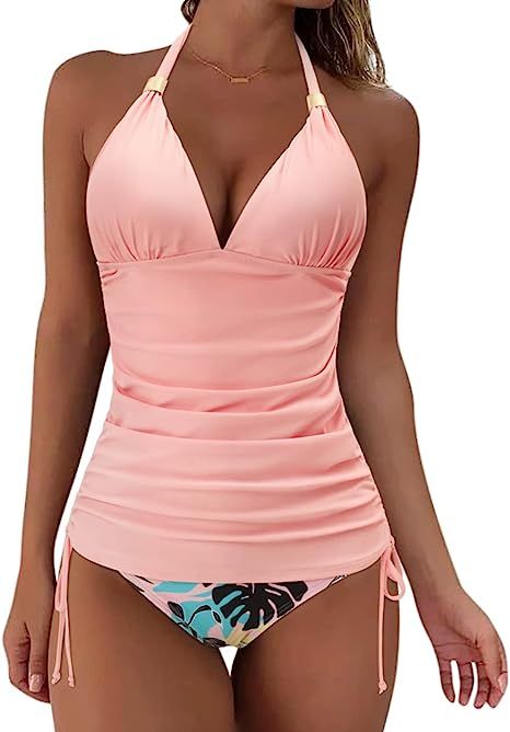 SUUKSESS Women Halter Tankini Bathing Suits Sexy Slimming Tummy Control Swimsuit | Amazon (US)