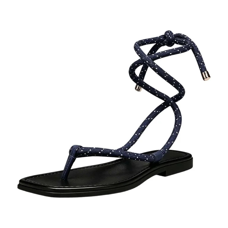 Uobin Rope Flat Sandals for Women Strappy Open Toe Thong Sandals Adjustable Ankle Strap Summer Be... | Walmart (US)