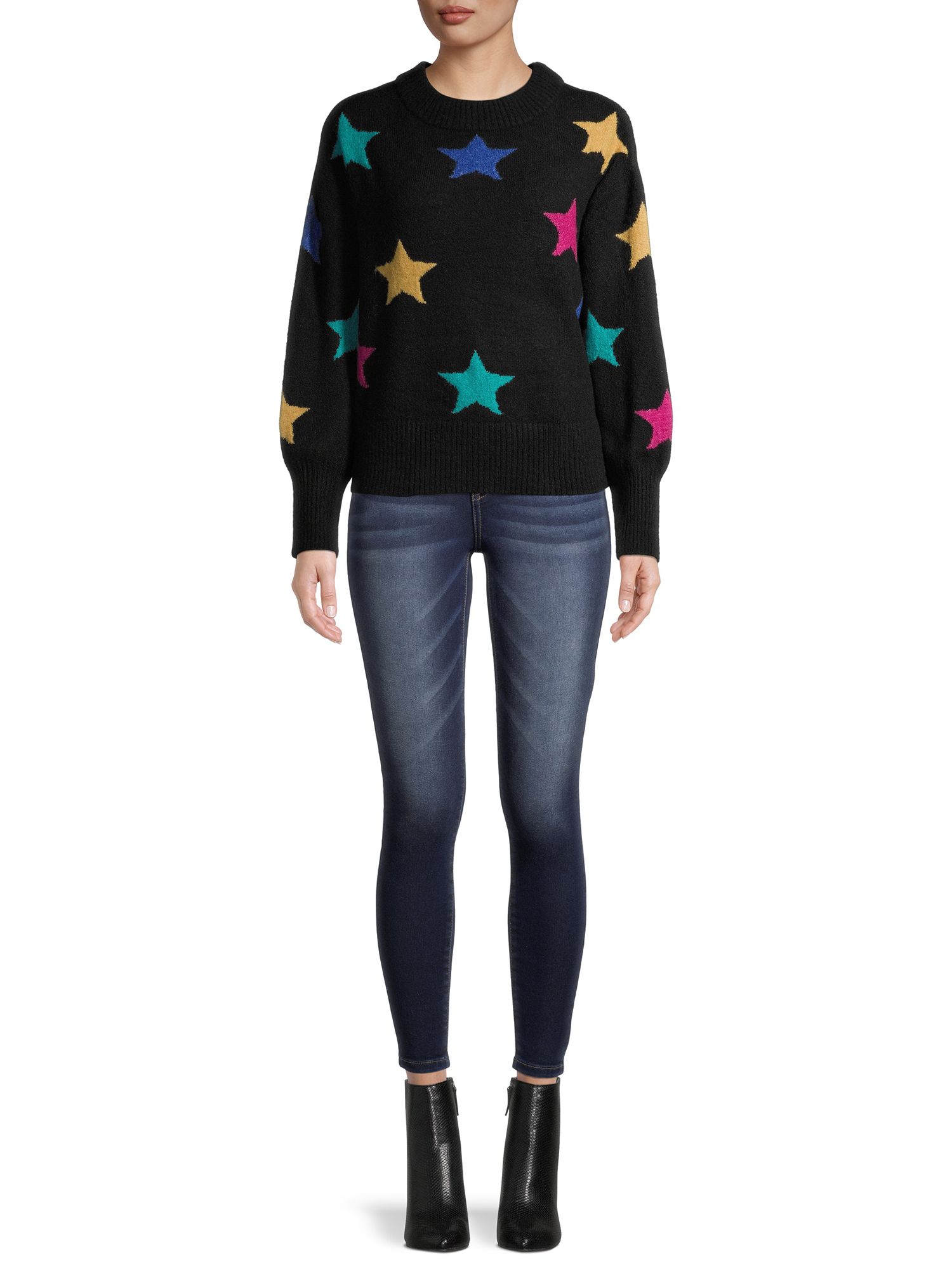 Heart N Crush Women’s Novelty Star Crewneck Sweater | Walmart (US)