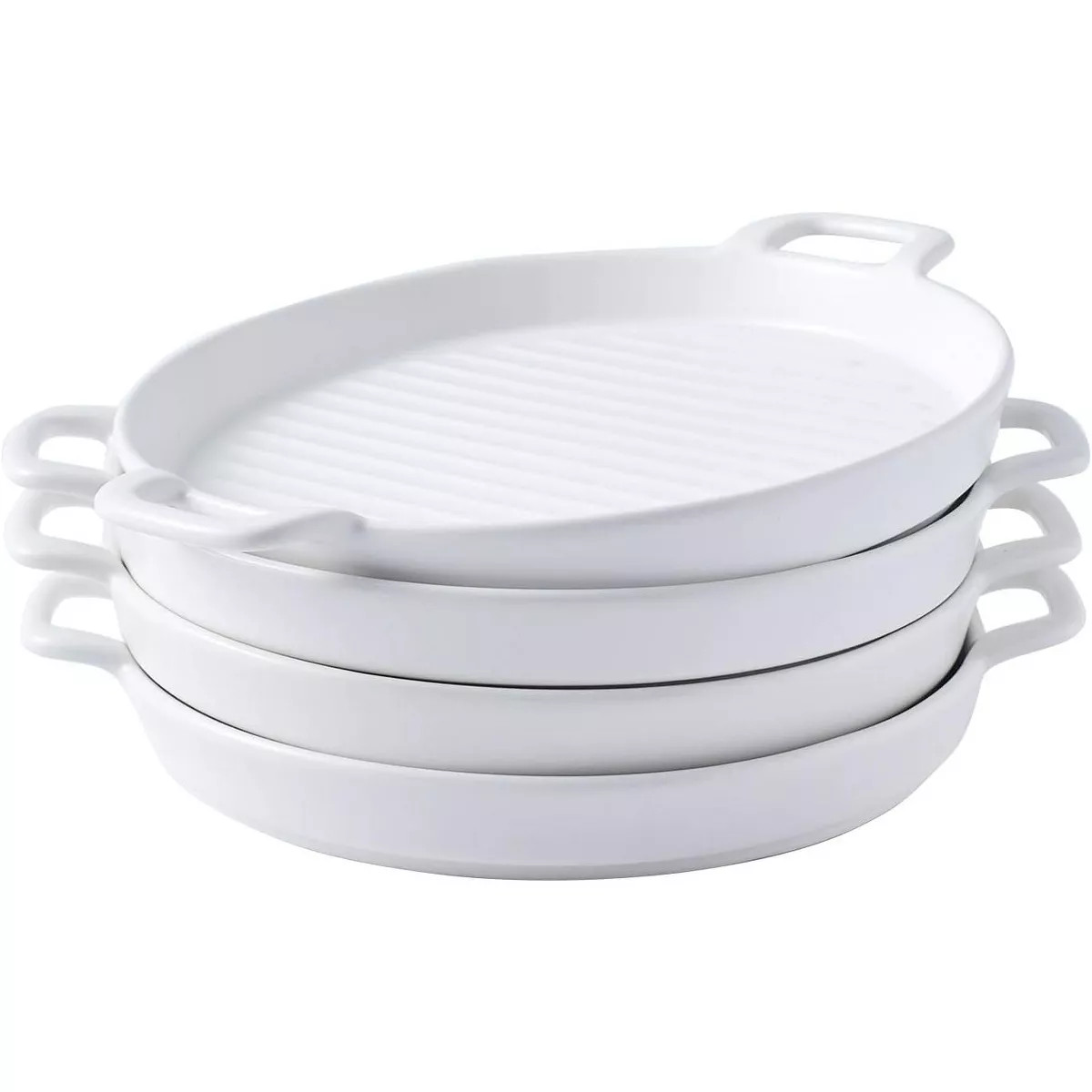 Bruntmor 8" Round Porcelain Matte Glaze Baking Dish/Plates, Set Of 4, White | Target