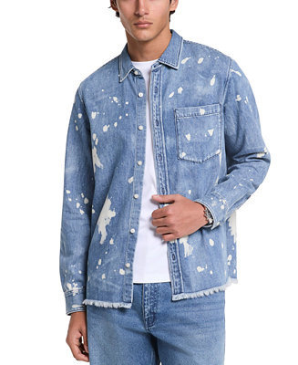 Michael Kors Men's Long Sleeve Paint Splatter Button-Front Overshirt - Macy's | Macy's