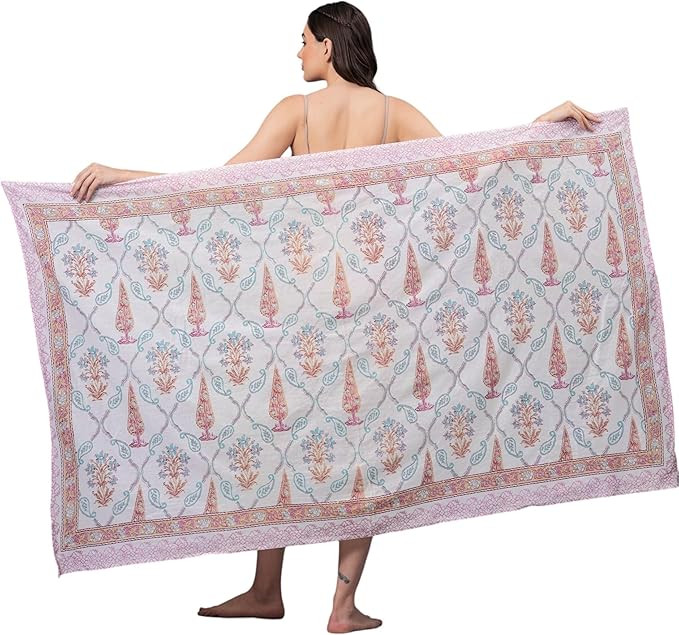100% Cotton Swimsuit Cover-Up, Indian Hand Block Printed Sarong Wraps Bikini Cover-Up for Women | Amazon (US)