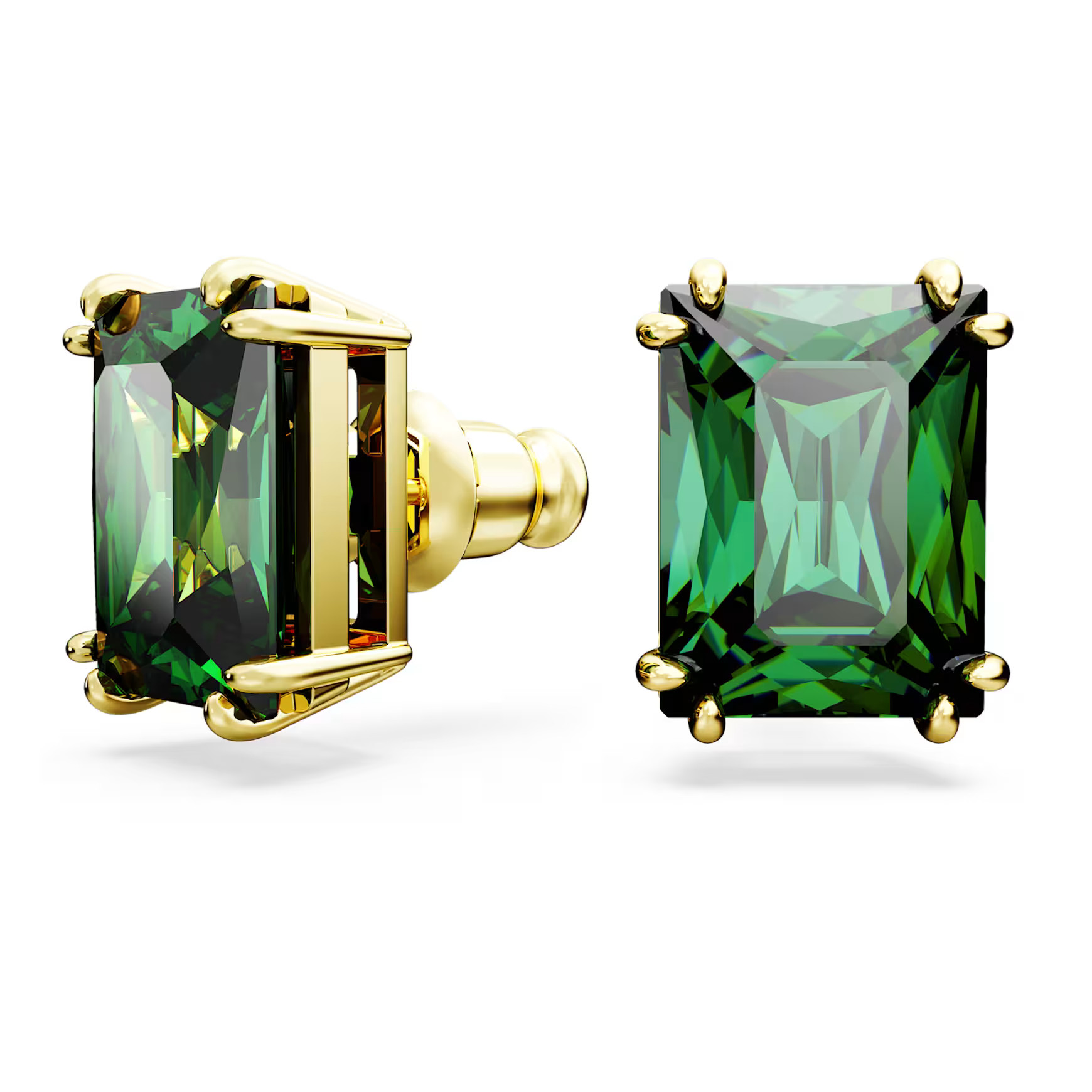 Matrix stud earrings, Rectangular cut, Green, Gold-tone plated by SWAROVSKI | SWAROVSKI