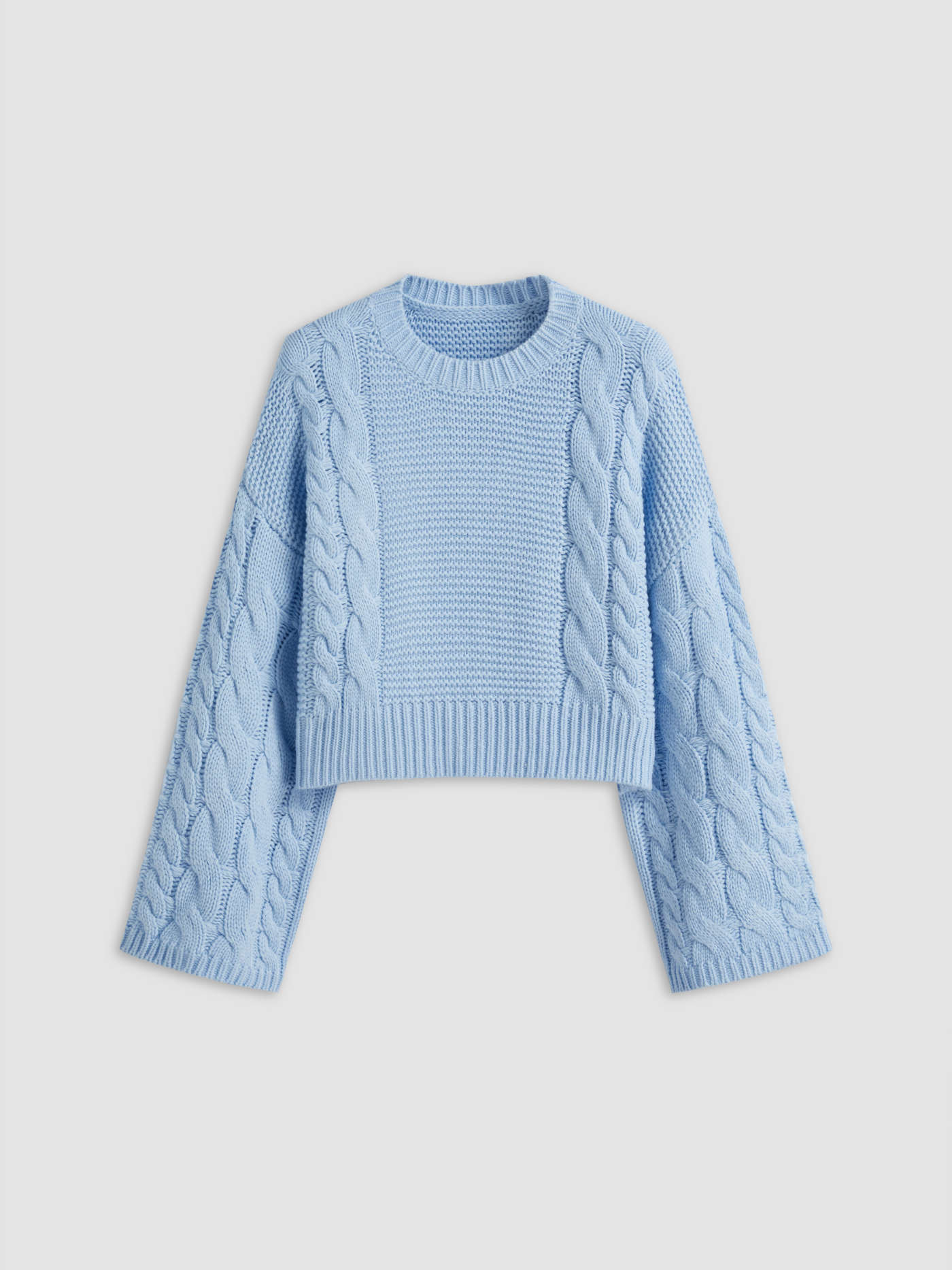Cable Knit Round Neckline Solid Crop Long Sleeve Top | Cider