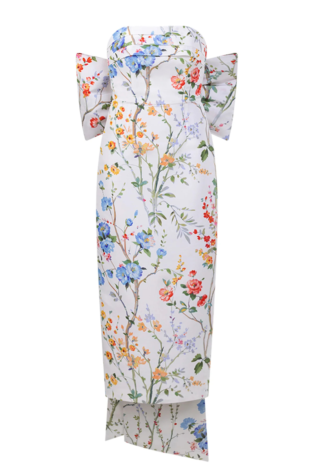 Margaret Garden Reverie Silk Faille Midi Dress in White Floral | Over The Moon