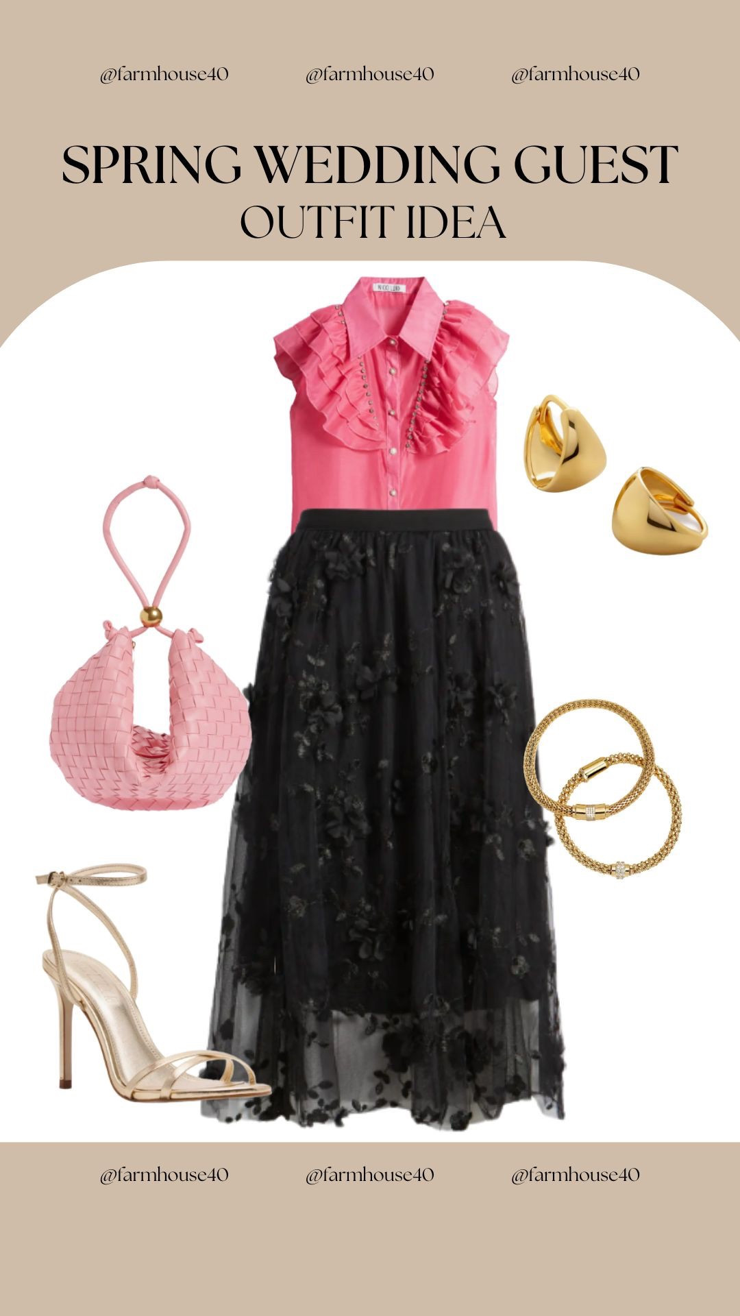 Wedding guest inspo coming in hot 💐✨
Rhinestone Ruffle Button-Up Blouse (hello, subtle shine and cute ruffles 😍), paired with a Floral Appliqué Chiffon Maxi Skirt that’s basically made for twirling.
Threw in classic heels, go-to hoop earrings, and a stretch mesh bracelet 
It’s romantic, comfy, and perfect for sipping champagne, hitting the dance floor, and looking effortlessly put together. Save this for your next wedding guest look 💕👗 #WeddingGuestVibes #OutfitInspo
