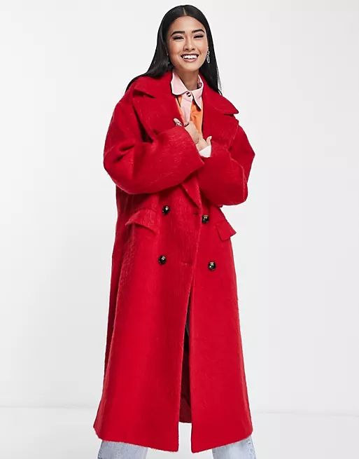 ASOS DESIGN oversized brushed coat in red | ASOS (Global)