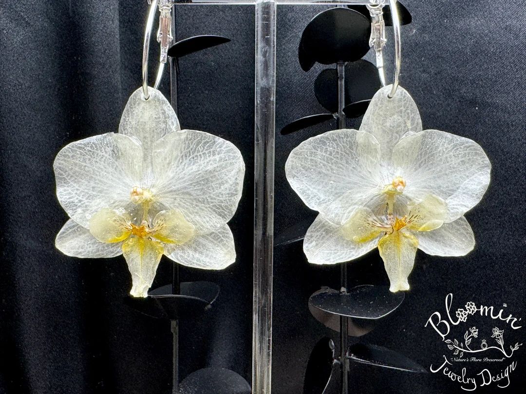 REAL ORCHID Earrings, White Orchids, Hypoallergenic 925 Silver Hoops. Preserved Real Flowers, Orc... | Etsy (US)