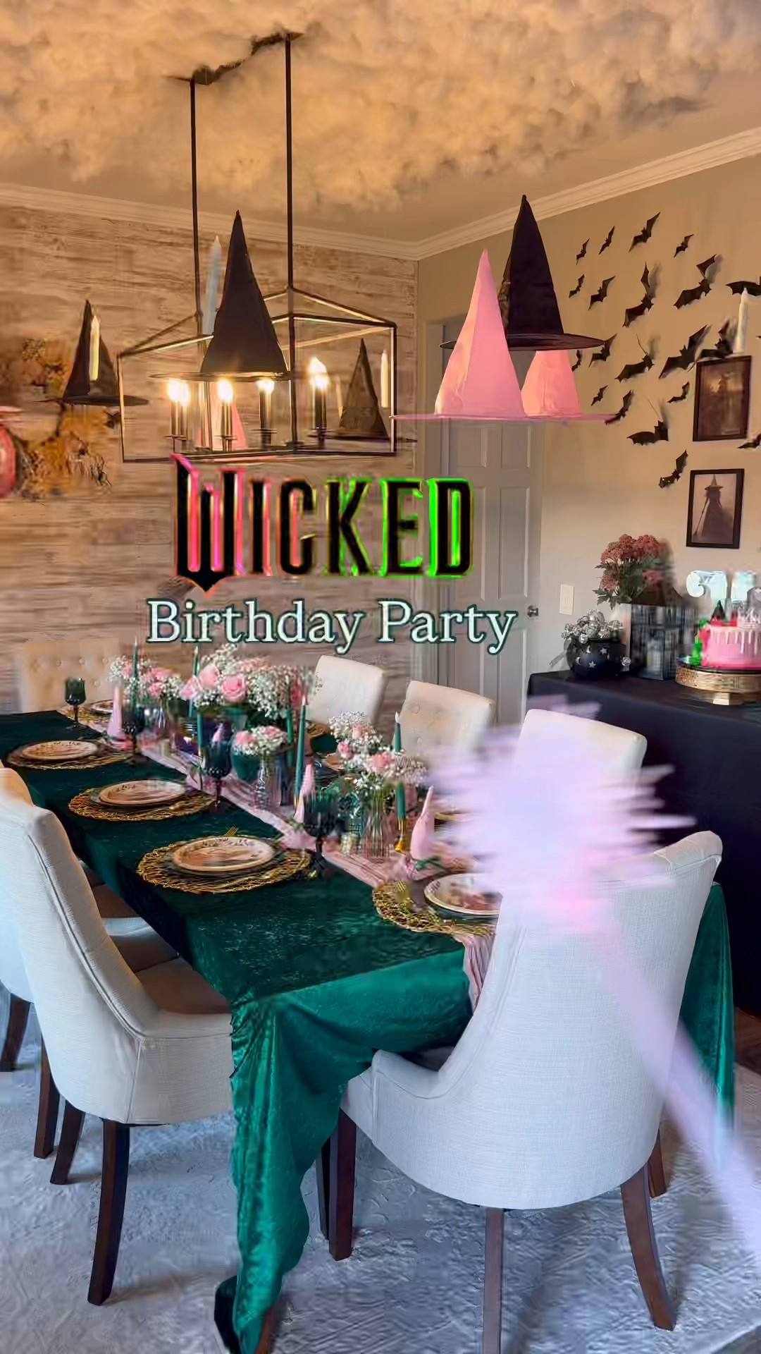 Wicked Birthday Party 💚🩷. Also makes a great Halloween party theme.  We decorated witch hats as a fun activity with friends.  #wicked #witch

#LTKSeasonal #LTKParties #LTKHalloween