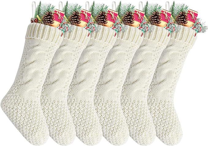 Amazon.com: Kunyida Pack 6,18" Unique Ivory White Knit Christmas Stockings : Home & Kitchen | Amazon (US)