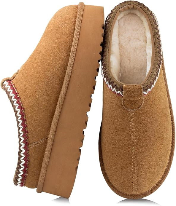 XIXITIAO Slippers for Women Suede Leather Platform Slippers Slip on Cozy Winter Womens House Slip... | Amazon (US)