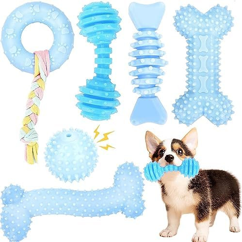 Puppy Toys, 6 Pack Dog Chew Toys for Puppy, Cute Blue Small Dog Toys, Teething Toys for Puppies, ... | Amazon (US)