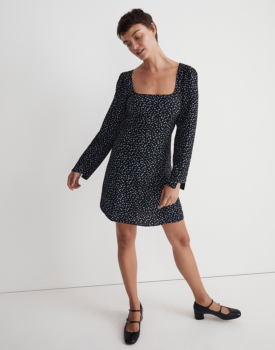 Seamed Long-Sleeve Mini Dress in Ditsy Floral | Madewell