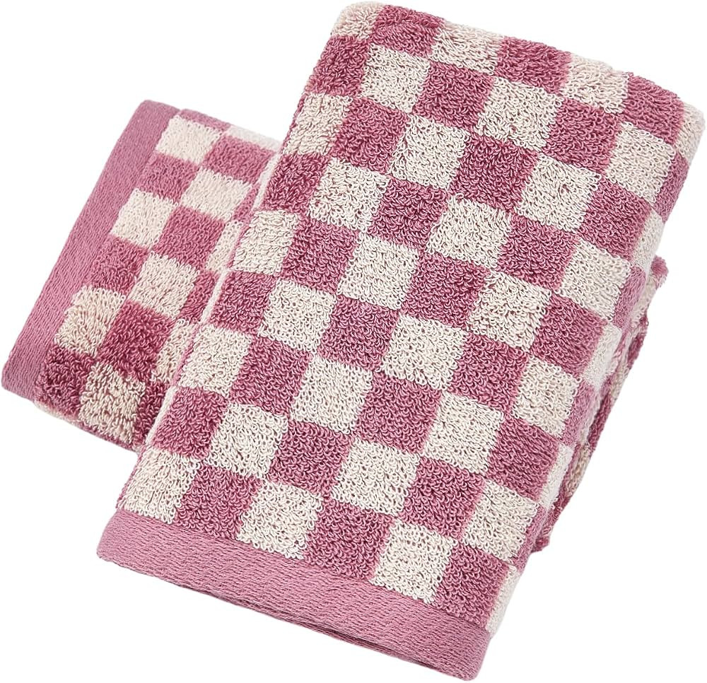 HEAVYWOOD Bathroom Hand Towel Set of 2 Checkered Cotton Face Towel 14X30 Absorbent Soft Face Kitc... | Amazon (CA)