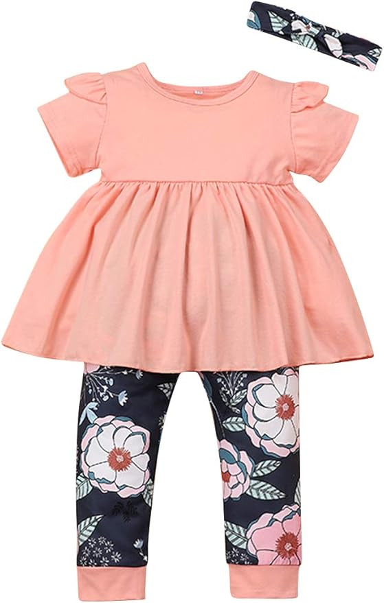 Toddler Baby Girls Clothes Long Sleeve Ruffle Dress Top and Pant 2Pcs Fall Winter Outfit Sets | Amazon (US)