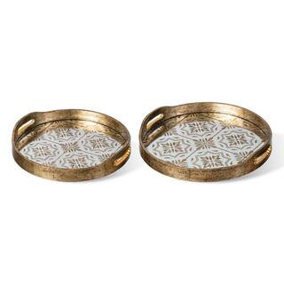 Round Gold Abstract Mirrored Trays with Handles (Set of 2） | The Home Depot