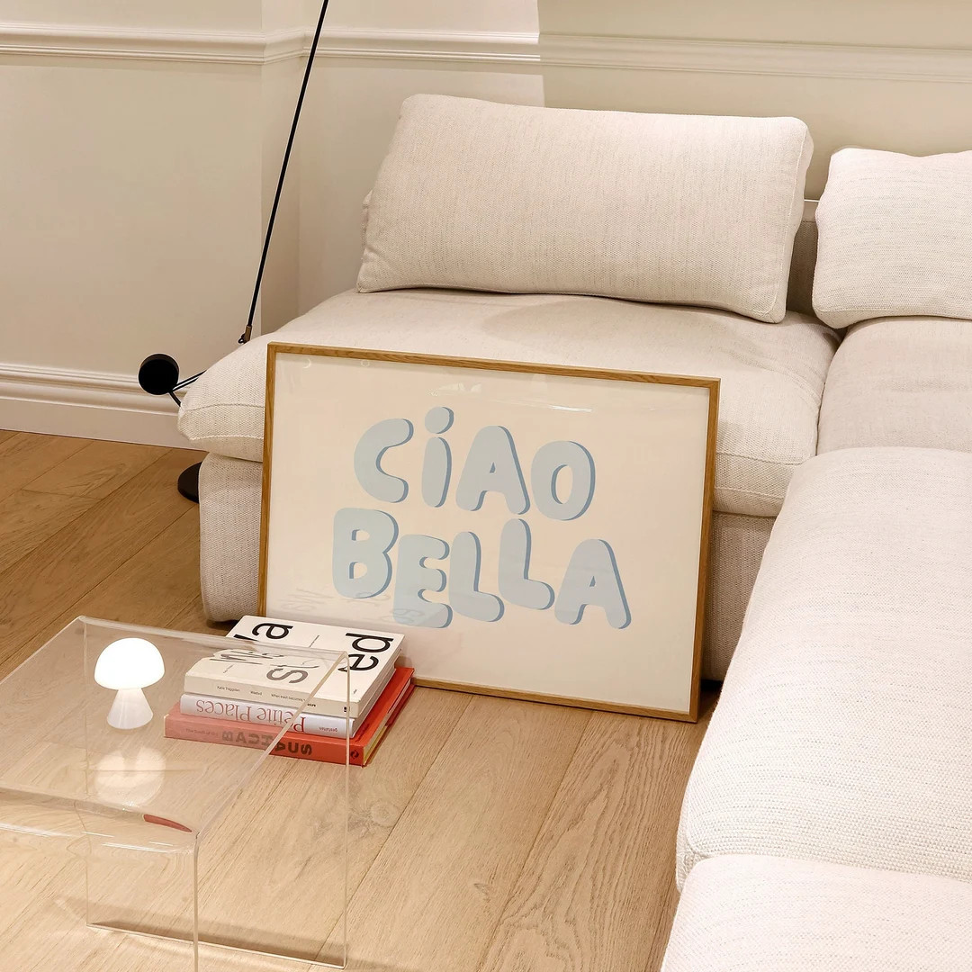 Ciao Bella Print Trendy Wall Art Blue Wall Art Typography Wall Art Light Blue Art Prints Bedroom ... | Etsy (US)