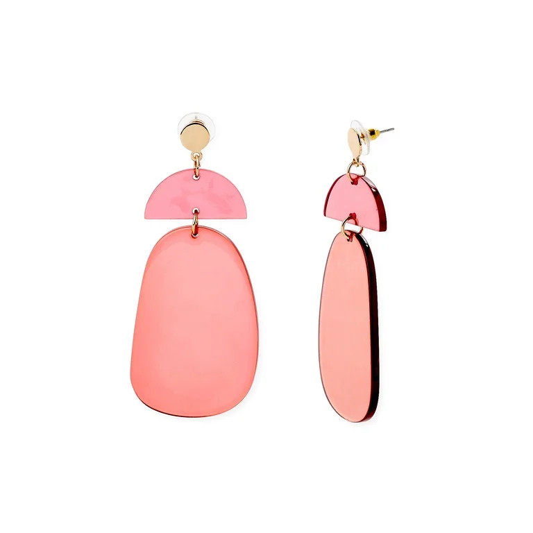Scoop Women’s 14K Gold Flash-Plated Translucent Pink Resin Statement Earrings | Walmart (US)