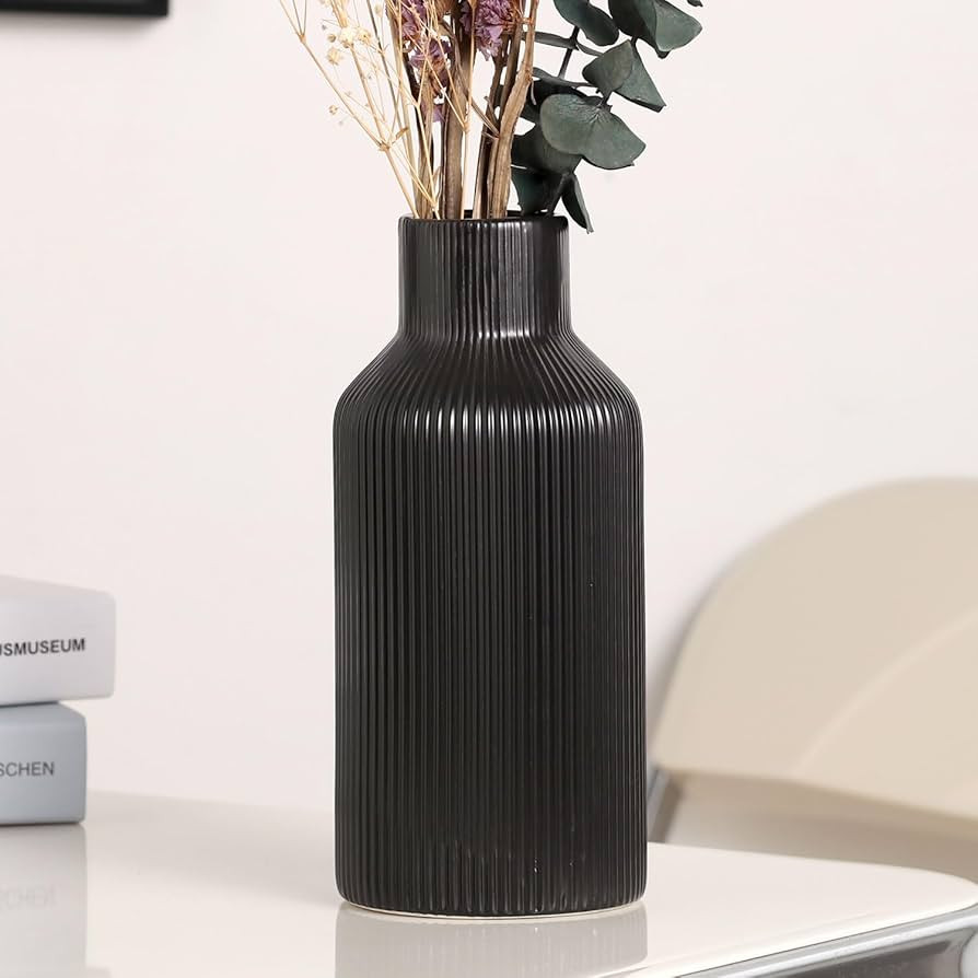 Black Ceramic Flower Vase,Minimalist Modern Home Decor,Small Pampas Grass Vases for Decor,Table,S... | Amazon (US)