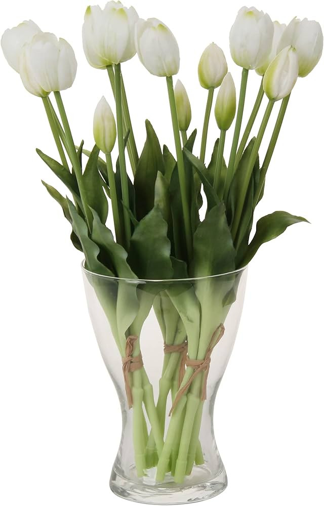20pcs Artificial Tulip Flowers,16 Inch Real Touch Tulip Stems with Faux Leaves, Faux Tulips and B... | Amazon (CA)