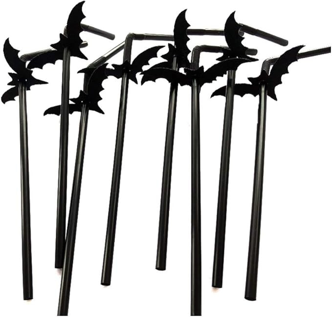 Amosfun 50 Sets Bat Straws Plastic Straws for Drinking Halloween Party Supplies | Amazon (US)