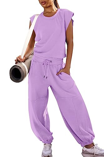 LAMISSCHE Womens Oversized Wide Leg Jumpsuit with Pockets Elastic Waist Workout Onesie Romper Open Back Outfits(Light Purple,S) | Amazon (US)