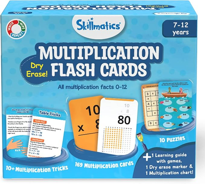 Skillmatics Multiplication Flash Cards (Numbers 0-12) - 169 Cards with Dry Erase Marker, 2nd to 6... | Amazon (US)
