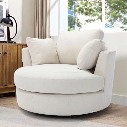Swivel Barrel Chair Modern Round Oversized Barrel Chairs, Sofa Lounge Accent Chair, INCLAKE 360°... | Walmart (US)
