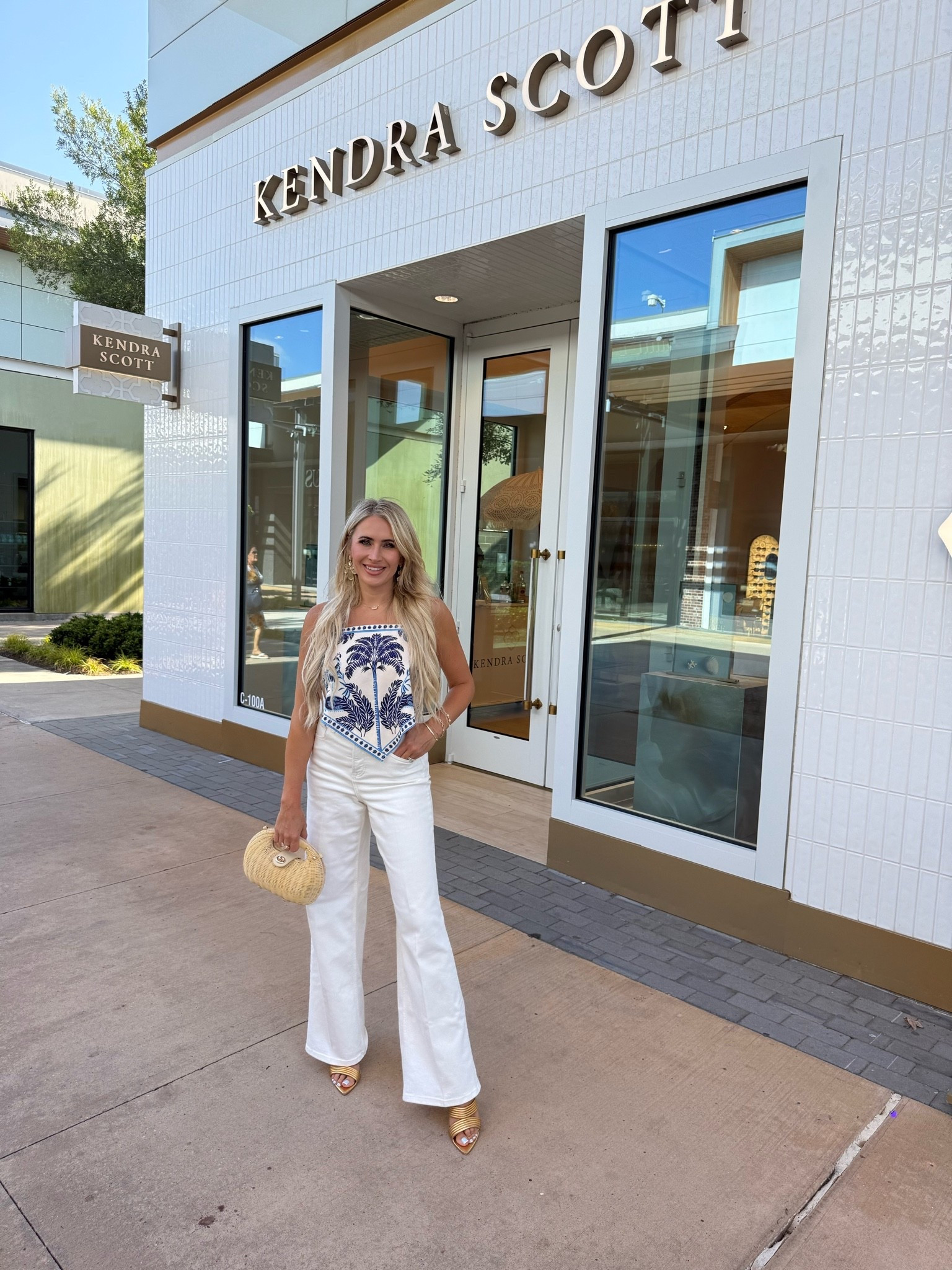 Checking out the latest Kendra Scott  collection in @Spanx denim and a scarf top.

#LTKootd #LTKOver40