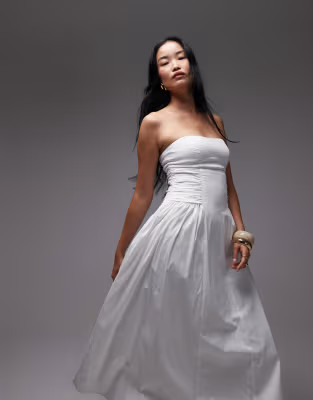 Mango featuring Kaia Gerber bandeau ruched bodice cotton maxi dress in white | ASOS | ASOS (Global)