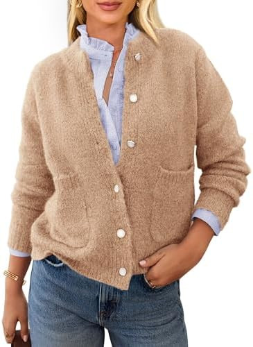PRETTYGARDEN Women's Knit Cardigan Sweaters Casual Long Sleeve Open Front Button Up Ribbed Fall S... | Amazon (US)