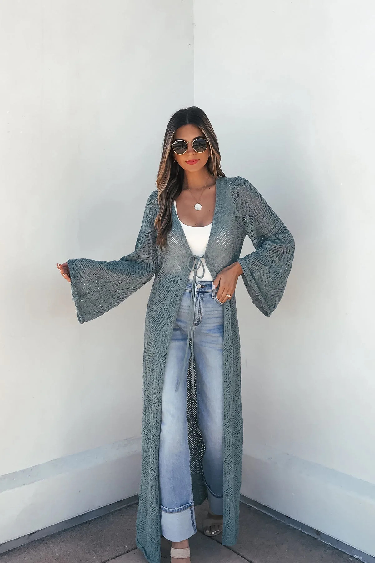 Teal Green Crochet Duster Cardigan | Magnolia Boutique