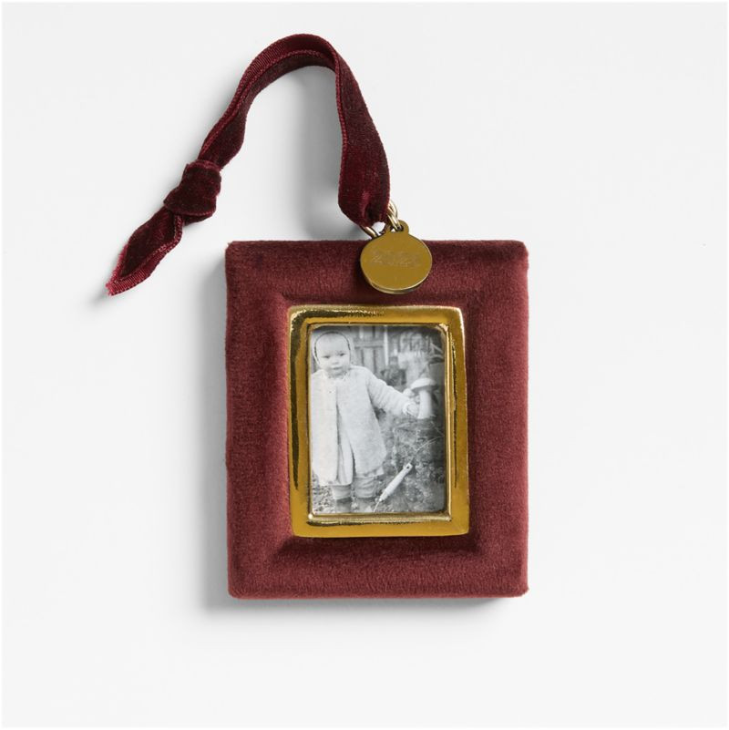Burgundy Velvet Photo Frame Christmas Tree Ornament | Crate & Barrel | Crate & Barrel