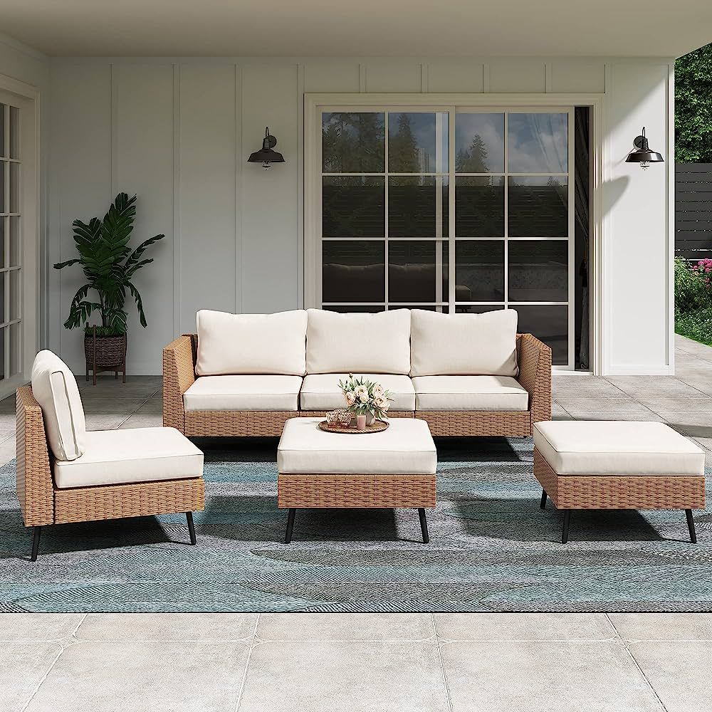 LAUSAINT HOME Outdoor Patio Furniture, 6 Piece Outdoor Sectional Sofa PE Rattan Wicker Patio Conv... | Amazon (US)