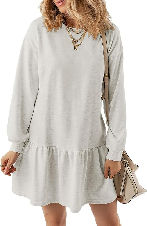 KISSMODA Womens Sweatshirt Dress Fall Long Sleeve Pullover Tops Patchwork Casual Mini Dresses | Amazon (US)