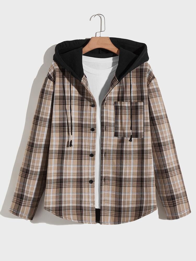 Men Plaid Contrast Hooded Jacket Without Tee | SHEIN