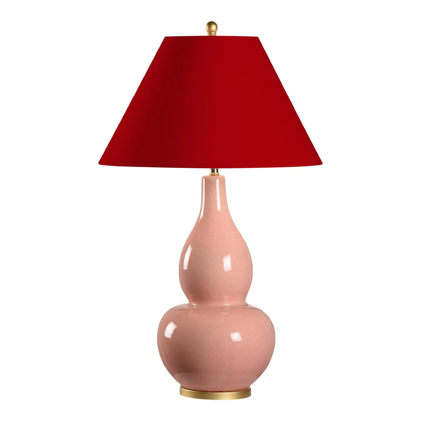 Casa Cosima Large Double Gourd Table Lamp, Light Pink Craquelure Base with Heritage Red Lampshade | Chairish
