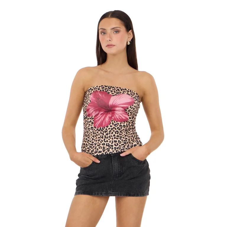 Forever 21 Women\u2019s Doubled Yummy Tube Top, Strapless Graphic Floral Fitted Bandeau Top for C... | Walmart (US)